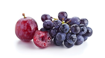 Poster - One half of a berry and one bunch of grapes macro isolated on white background : Generative AI