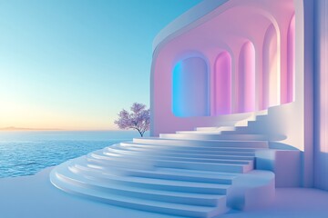 Wall Mural - Abstract Staircase with Ocean View.