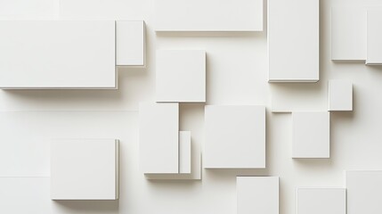 Wall Mural - A minimalist composition of abstract geometric blocks arranged on a pristine white background, creating a clean and modern visual aesthetic