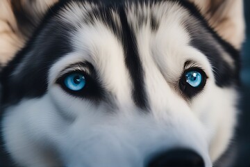 Poster - blue husky close eyes dog alert animal arctic beautiful breed canada canino closeup coat collar dangerous environment eye face fear fighter friends fur photogenic life look macro mammal marking