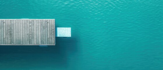 Sticker - A dock with a wooden board and a pool of water