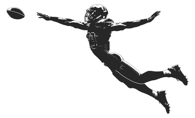 Sticker - The silhouette of an American football player who reaches for the ball with his right hand while jumping