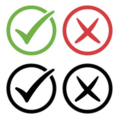 Aufkleber - Pros and cons, two icons. Green and red icon meaning yes or no, agree or not counted. Tick ​​and cross.