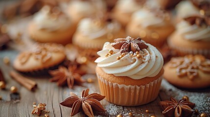 Poster - Close-Up of a Delicious Cupcake with a Star Anise Decoration