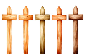 Set of five watercolor wooden crosses in different hues, isolated element for spirit religion faith concept