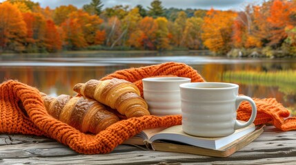 Wall Mural - an orange blanket on the edge of a lake