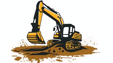 Wall Mural - Powerful Excavator Digging at Construction Site for Infrastructure Development