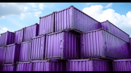 Wall Mural - Stacked Purple Shipping Containers for Cargo Storage and Logistics