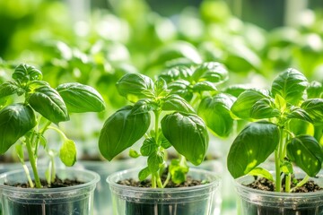 Sticker - As you enter the biotechnology science laboratory, you will see a beaker and flask surrounded by vibrant green leaves, combining scientific precision and the beauty of nature. Stock pic.