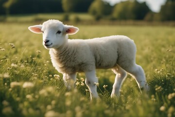 Poster - small farm lamb england cute meadow gambolling baby sheep field agriculture animal farming grass young green nature rural countryside grazing pasture summer ear infant innocent juvenile mammal spring