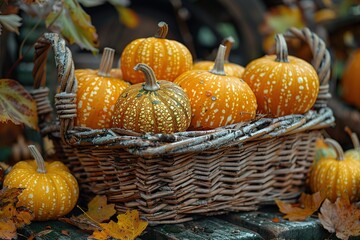 Poster - Autumn Pumpkins in a Basket