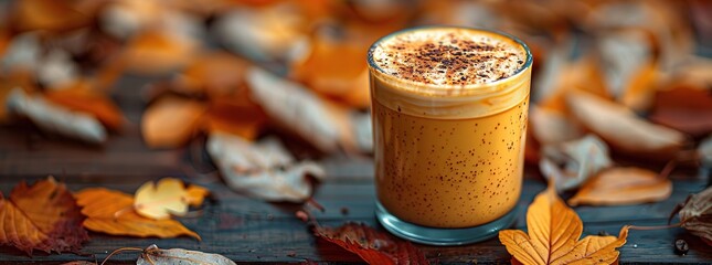 Poster - Pumpkin Spice Latte with Autumn Leaves