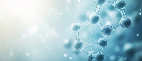 Sticker - 3D illustration of blue molecule structure with biological chain, cells, and abstract concepts