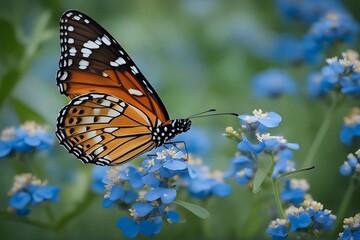 Sticker - butterfly archippus blue viceroy flowers limenitis summer wing orange green purple flower closeup macro soft colourful delicate detail insect antennae nature pattern pretty small species spot vein