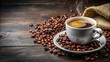© Collection - A cup of freshly brewed coffee with coffee beans , coffee, cup, beverage, drink, morning, refreshment, aromatic, caffeine