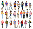 © Creative_Juice_Art - Group of multiracial and multicultural students. Young girls and boys holding books, folders standing and walking to college, university. Vector realistic illustration on transparent background.