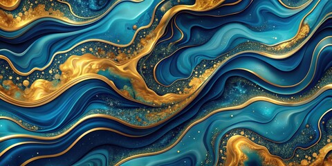 Wall Mural - Luxurious seamless blue and gold liquid texture abstract background, luxury, seamless, pattern, blue, gold, liquid