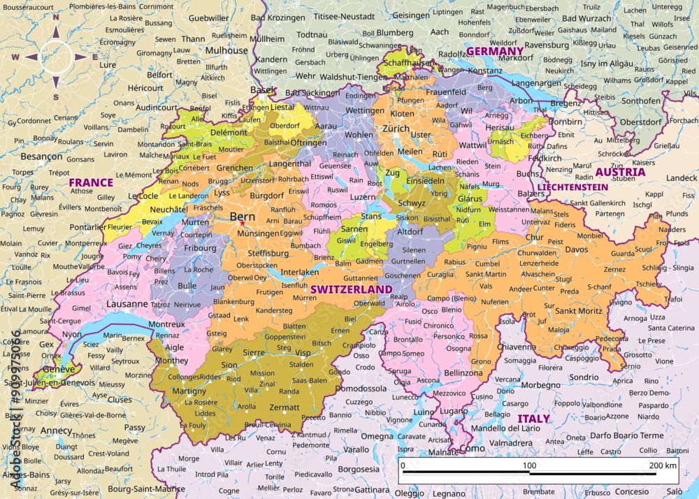 Detailed political map of Switzerland Stock Vector | Adobe Stock