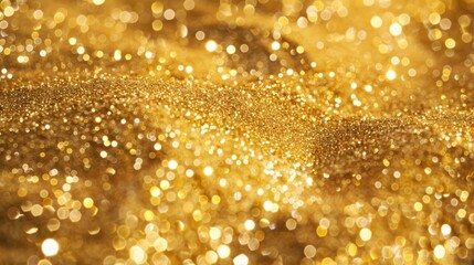 Poster - Festive celebration holiday christmas, new year, new year's eve background banner template - Abstract golden gold glitter particle sequins bokeh lights texture, de-focused