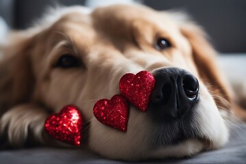 concept heart s close glitter sleeping nose red golden valentine dog day image retriever adorable animal background beautiful boredom breed canino celebration cute domestic emotional face february