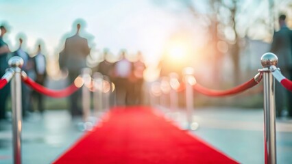 Outdoor ribbon-cutting ceremony with red carpet
