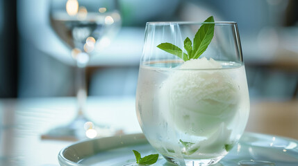 Poster - Glass of water with a sorbet scoop as a palate cleanser