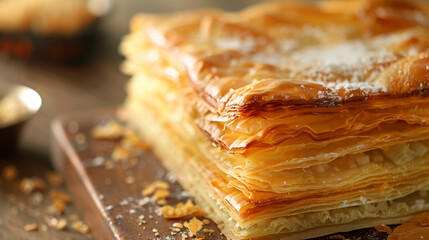 Poster - Layered puff pastry with a golden-brown surface and a visible, airy structure