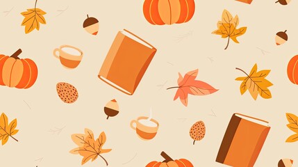 Wall Mural - a pattern of cute illustrations featuring pumpkins, acorns and leaves