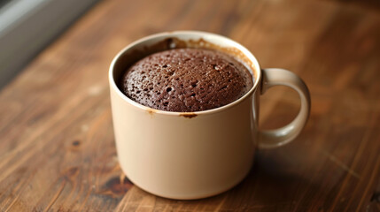 Wall Mural - Mug cake in a simple mug with a smooth, even surface on a plain table