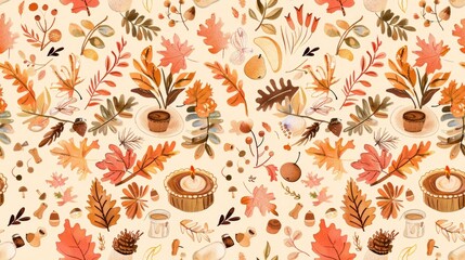 Sticker - hand-drawn illustration of autumn elements such as leaves and candle