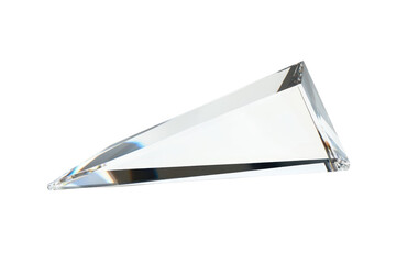 Close-up of a clear glass prism on a transparent background. showcasing its sharp edges and sleek design, perfect for science and art illustrations.