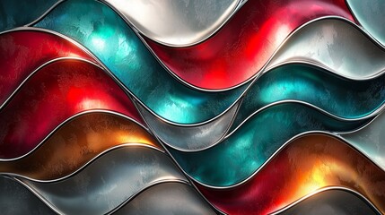 Poster - A series of colorful metallic waves create an engaging aesthetic in an art gallery