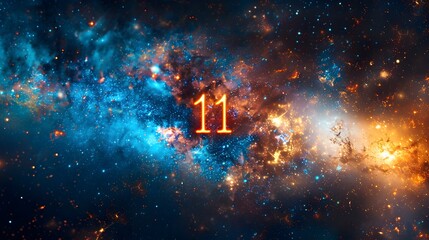 Poster - Digital Clock Showing 11 11 Amid Cosmic Star Filled Background with Symbolic Time Concept