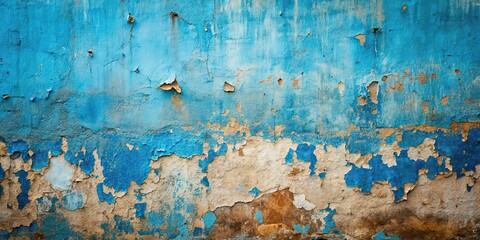 Poster - Old blue painted wall with chipped paint and rustic texture, texture, weathered, vintage, background, grunge, worn, distressed, peeling