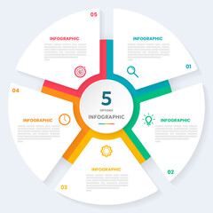 Circle chart infographic template with 5 options for presentations