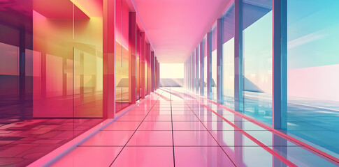 Poster - Pink and Blue Glass Hallway 3D Illustration