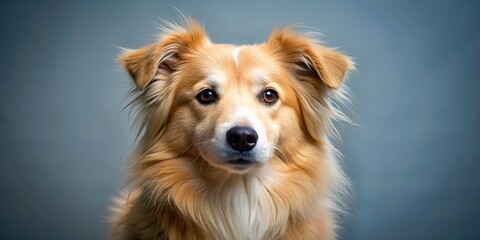 Poster - A close-up portrait of a fluffy dog with a wagging tail , pet, canine, furry, adorable, animal, domestic, loyal, companion