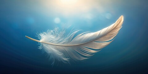 Wall Mural - A single feather floating gracefully in the air on a plain background, feather, airy, light, delicate, elegant, soft, float