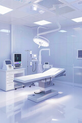 Wall Mural - A hospital room with a white bed and a surgical table