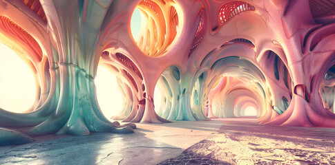 Wall Mural - Abstract 3D Illustration of a Pink and Blue Cave