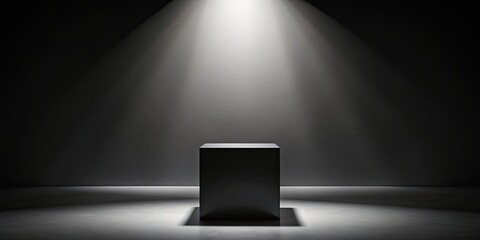 Poster - Shadowed showcase with a black blank pedestal display , shadows, showcase, black, pedestal, display, exhibition