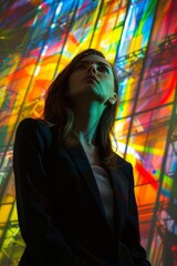 Poster - Businesswoman with a striking color abstract backdrop.