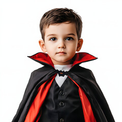 Wall Mural - cute young boy dressed as a vampire for halloween isolated on white background, minimalism, png