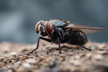 macro common house fly housefly insect pest isolated white background biology small tiny wing closeu