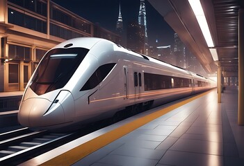 Wall Mural - speed high station night train cityscape ai blurred postproducted background generative existing illustration gital non model railway railroad rail aerodynamic travel