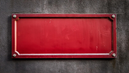 Wall Mural - Old empty red metal sign on dark cement wall. Close-up. Mock-up.