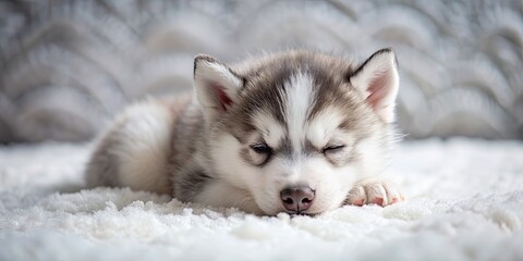 Canvas Print - Adorable husky puppy curled up for a nap , cute, husky, puppy, rest, sleeping, fluffy, pet, dog, adorable, animal, relaxation, furry