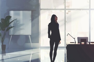 Wall Mural - Minimalistic portrait of a businesswoman in a sleek office.