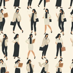 Wall Mural - Pattern with a businesswoman in different professional poses.