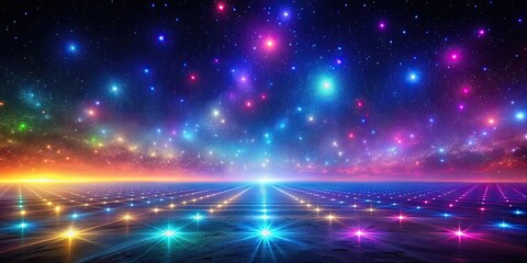 Wall Mural - Abstract futuristic night sky with colorful lights and glowing ground , vibrant, illuminated, neon, stars, digital